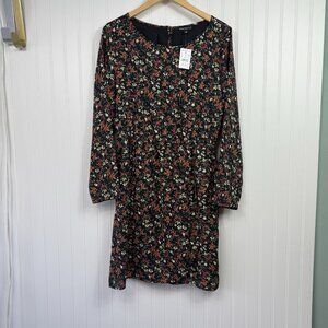 J.CREW Mercantile Dress Sz 12 Black, Multicolor Floral Faux Wrap Tulip Skirt NWT